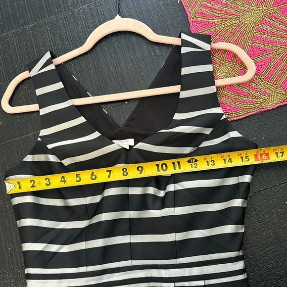 J. Crew Fit & Flare Black w/ Metallic Silver Stripes V-neck Mini Dress size 2 - Picture 11 of 13